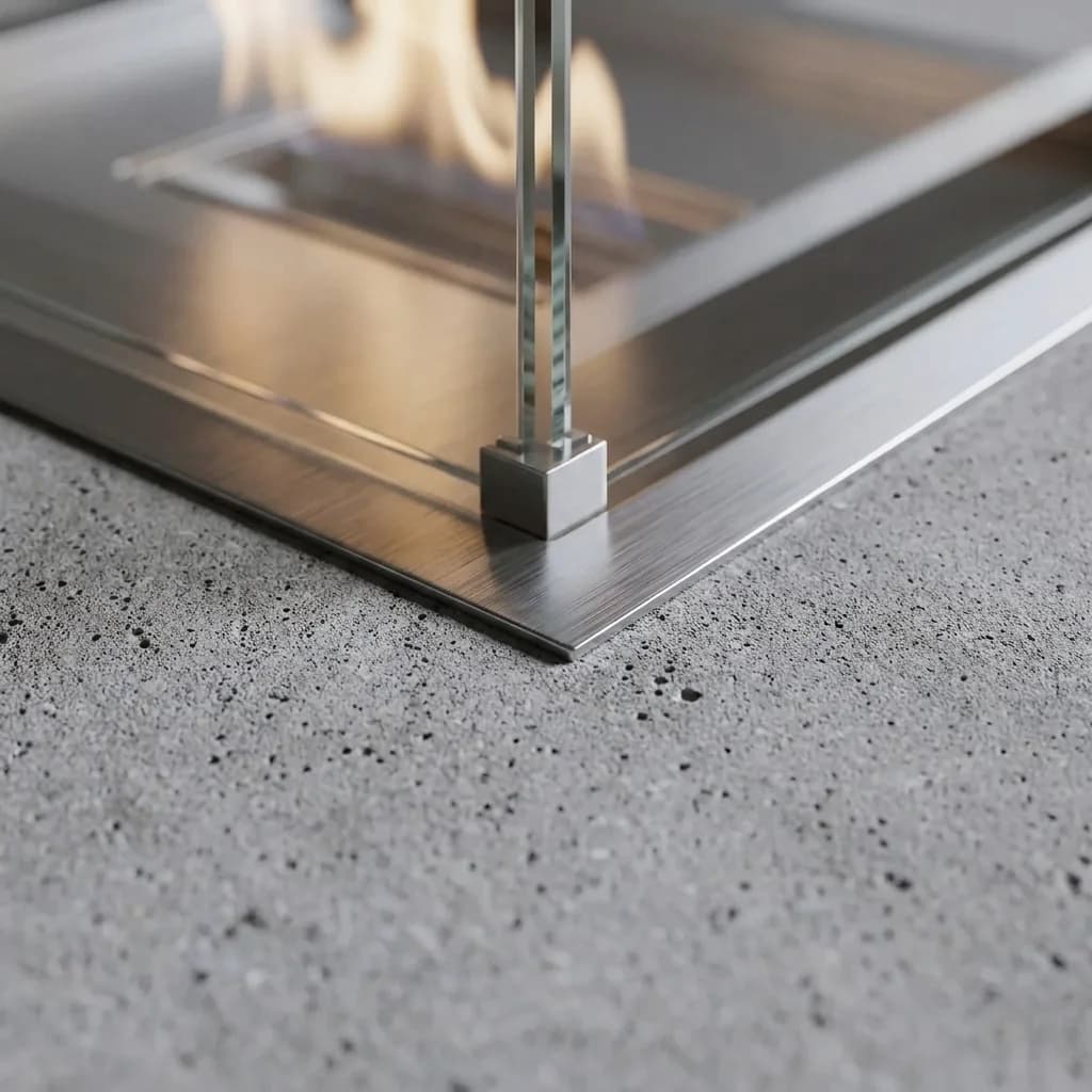 KÜLÇE Beton Ateş Çukuru Bahçe Şöminesi - beton doku ve paslanmaz çelik brülör detayı