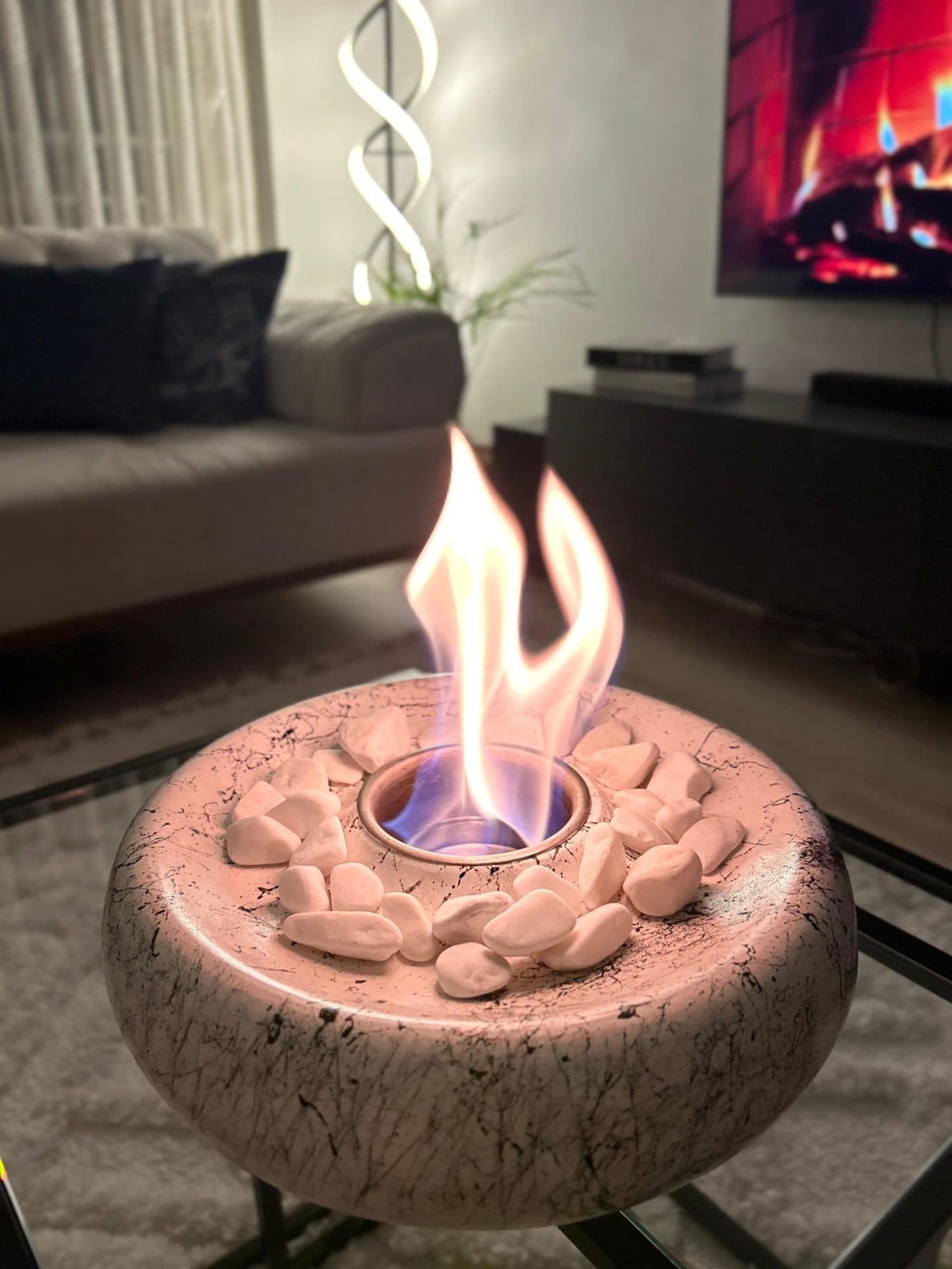 Masaüstü Beton Ateş Çukuru Şömine Beyaz