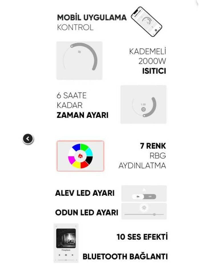 Elektrikli Şömine, Isıtıcılı ve RGB renkli 80 cm ( Isıtmalı ) Bioethanol Bacasız Şömine Modelleri ve Fiyatları - SS Concept