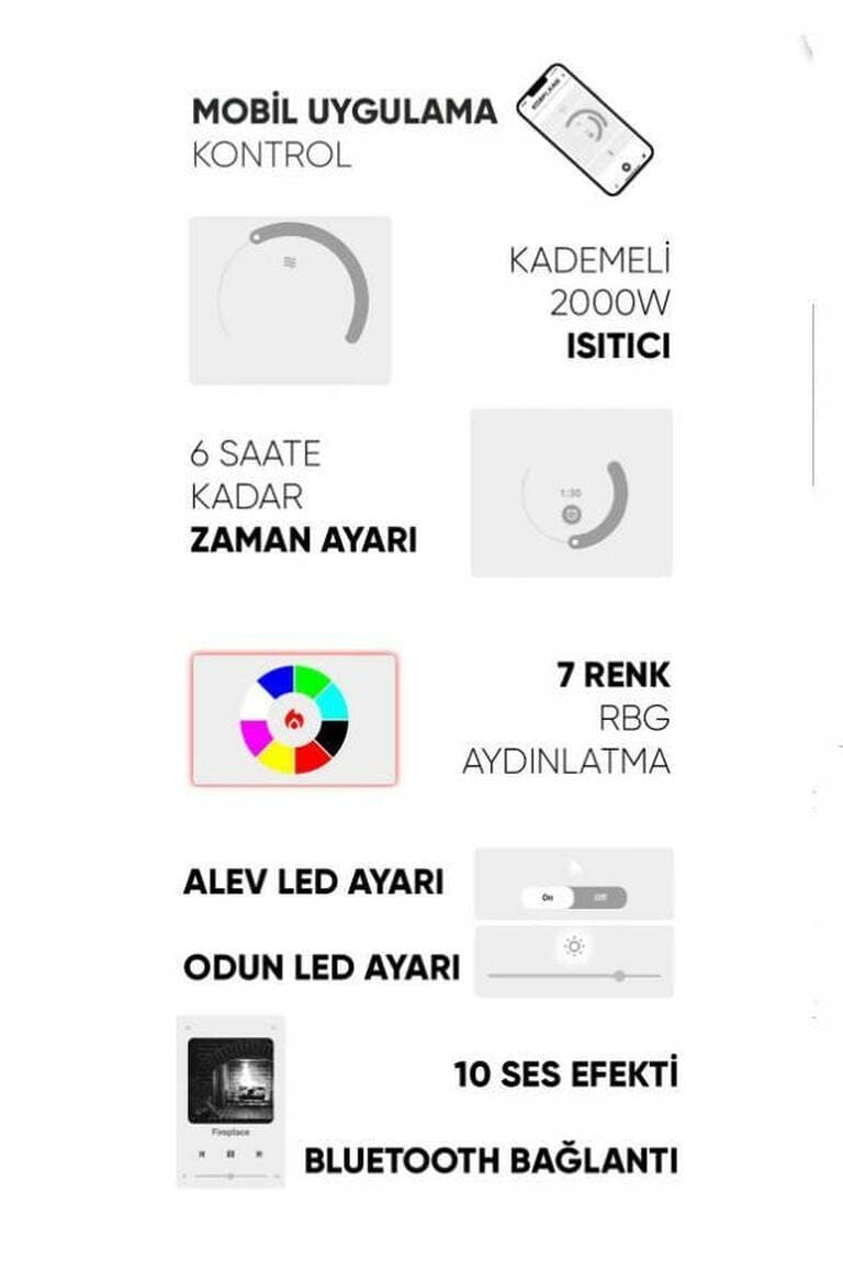 Elektrikli Şömine RGB renkli 100 cm ( Isıtmalı ) Bioethanol Bacasız Şömine Modelleri ve Fiyatları - SS Concept