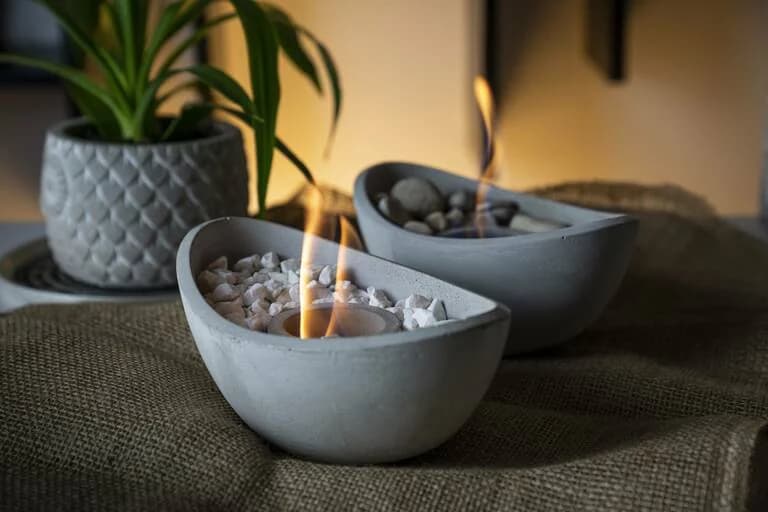 Beyaz Taşlı Modern Masaüstü Beton Şömine Beyaz Bioethanol Bacasız Şömine Modelleri ve Fiyatları - SS Concept
