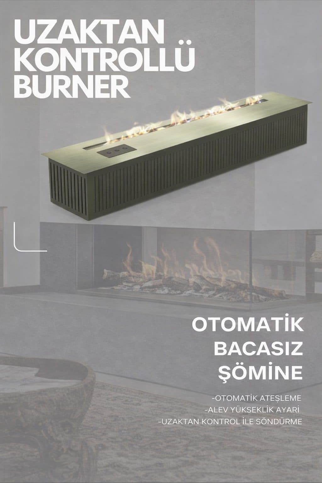Uzaktan Kontrollü 200 Cm Bioethanol Burner Şömine