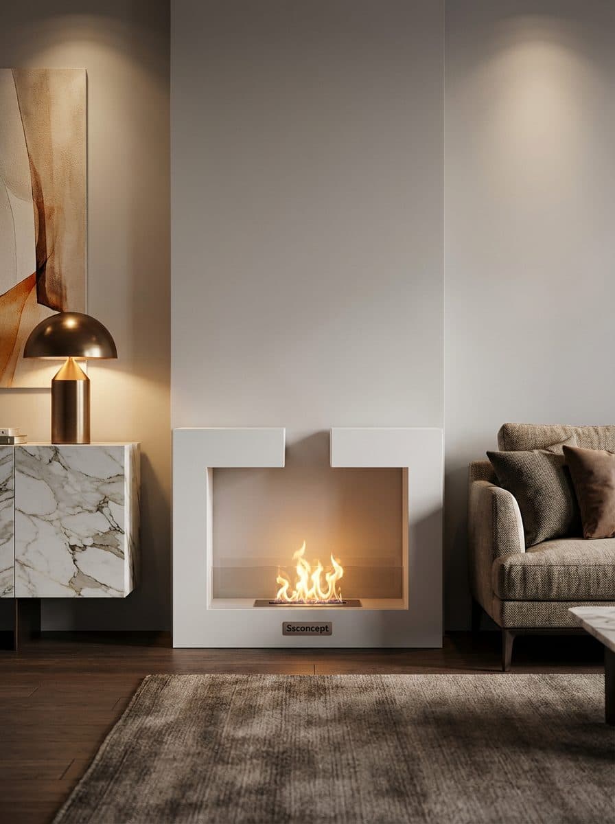 FrameFire Taşınabilir Şömine (Beyaz) Bioethanol Bacasız Şömine Modelleri ve Fiyatları - SS Concept