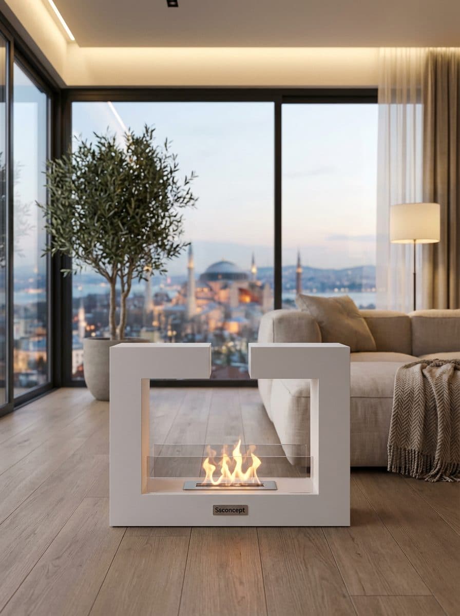 FrameFire Taşınabilir Şömine (Beyaz) Bioethanol Bacasız Şömine Modelleri ve Fiyatları - SS Concept