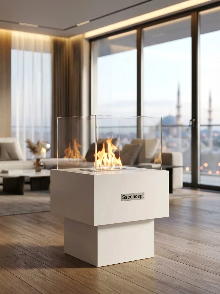 Temple Taşınabilir Şömine (Beyaz) Bioethanol Bacasız Şömine Modelleri ve Fiyatları - SS Concept