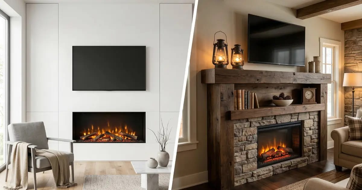 Şömine TV ünitesi tasarımları minimalist ve rustik örnekler