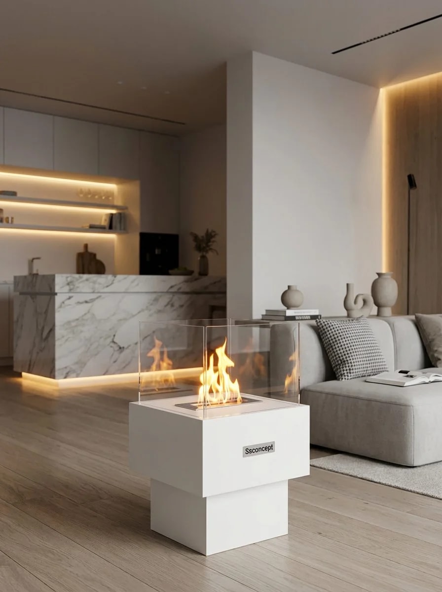Temple Taşınabilir Şömine (Beyaz) Bioethanol Bacasız Şömine Modelleri ve Fiyatları - SS Concept
