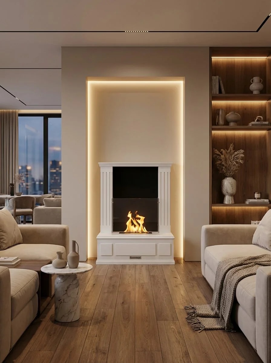 FrameFire Taşınabilir Şömine (Beyaz) Bioethanol Bacasız Şömine Modelleri ve Fiyatları - SS Concept